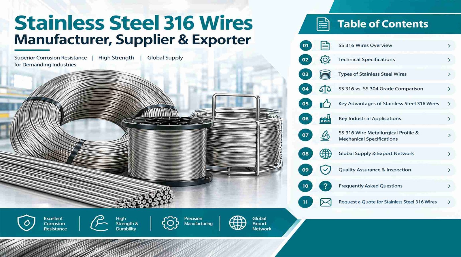 Stainless Steel 316 wire available in coil and spool forms for industrial applications